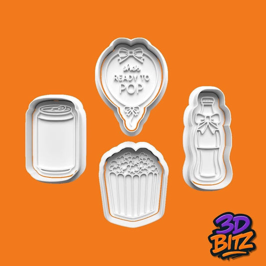 Ready to Pop baby shower Cookie Cutter & Embosser Set
