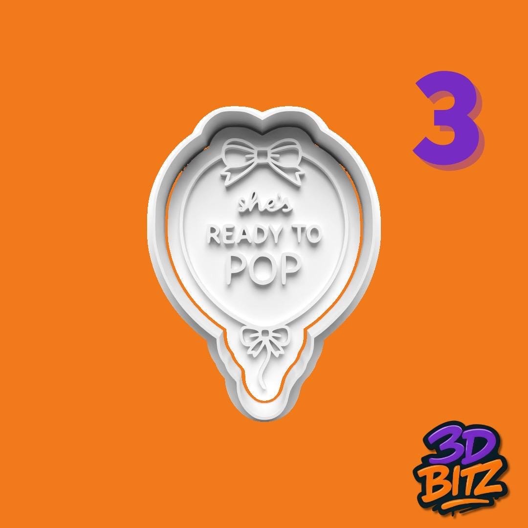 Ready to Pop baby shower Cookie Cutter & Embosser Set