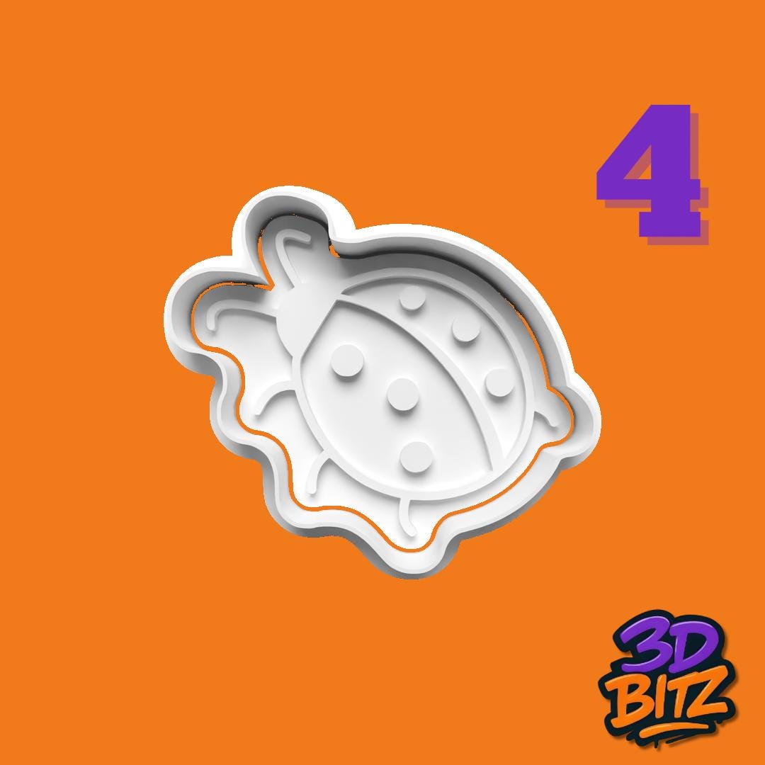 Lucky Cookie Cutter Set: 3D Printed Horseshoe, Clover, Cat, Ladybird Cookie Cutter & Embosser Set