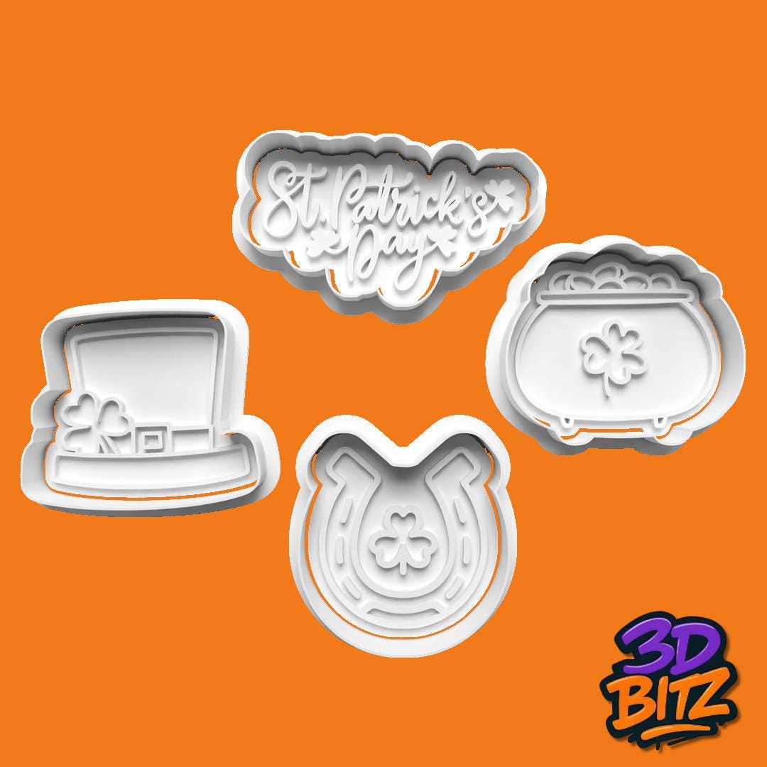 St. Patrick’s Day Cookie Cutter Set| Shamrock & Irish-Themed 3D Printed Biscuit and Fondant Cutters Cookie Cutter & Embosser Set