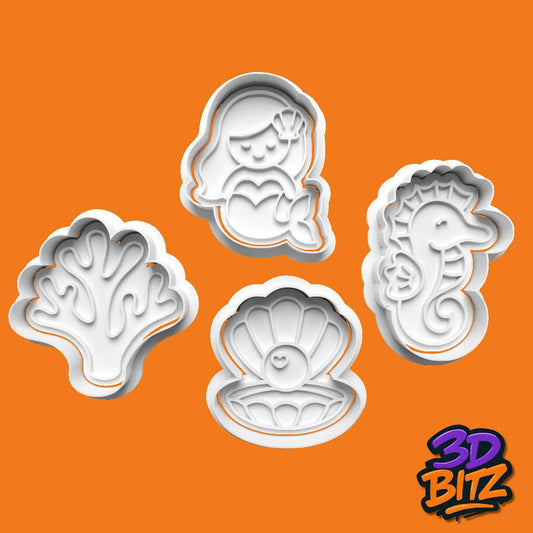 Mermaid Cookie Cutters: Under the Sea Biscuit Embossers, Kids Party Baking Cookie Cutter & Embosser Set