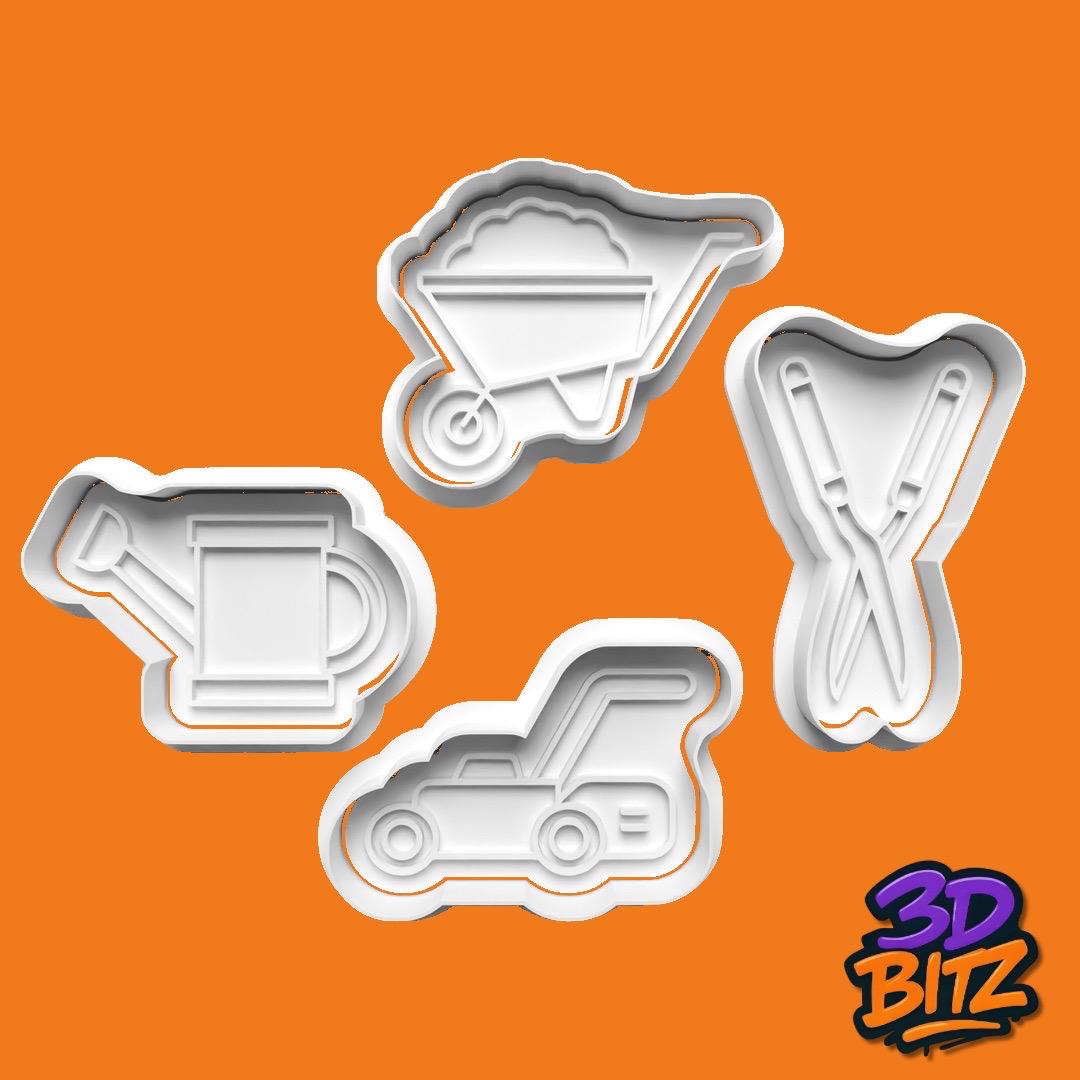 Gardening tools Cookie Cutter & Embosser Set