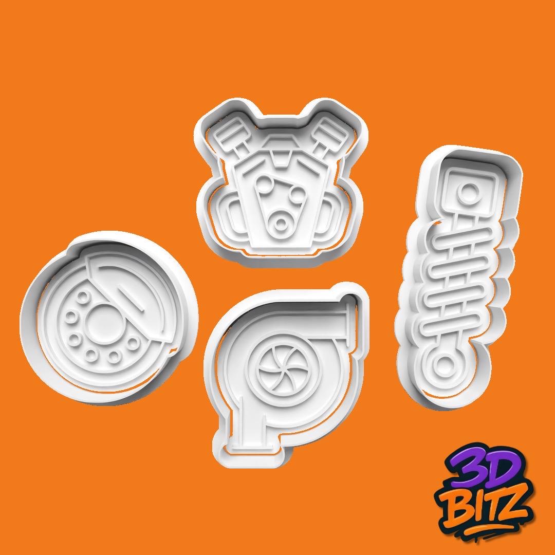Car Parts Cookie Cutter & Embosser Set