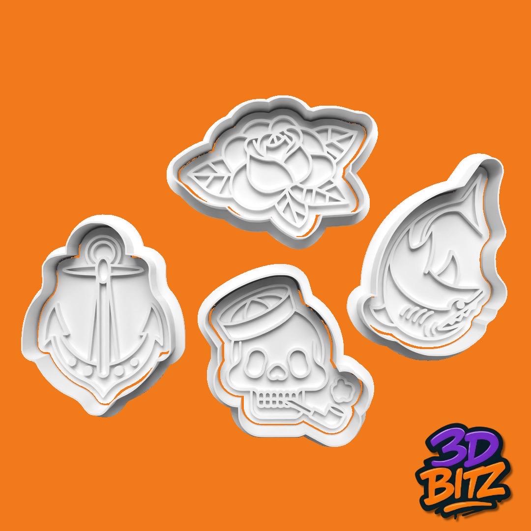 Tattoo Style Cookie Cutter & Embosser Set