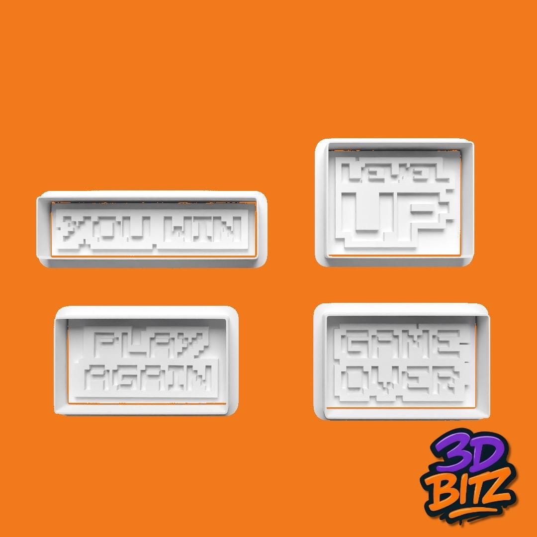 Retro Gaming Phrase Cookie Cutter & Embosser Set