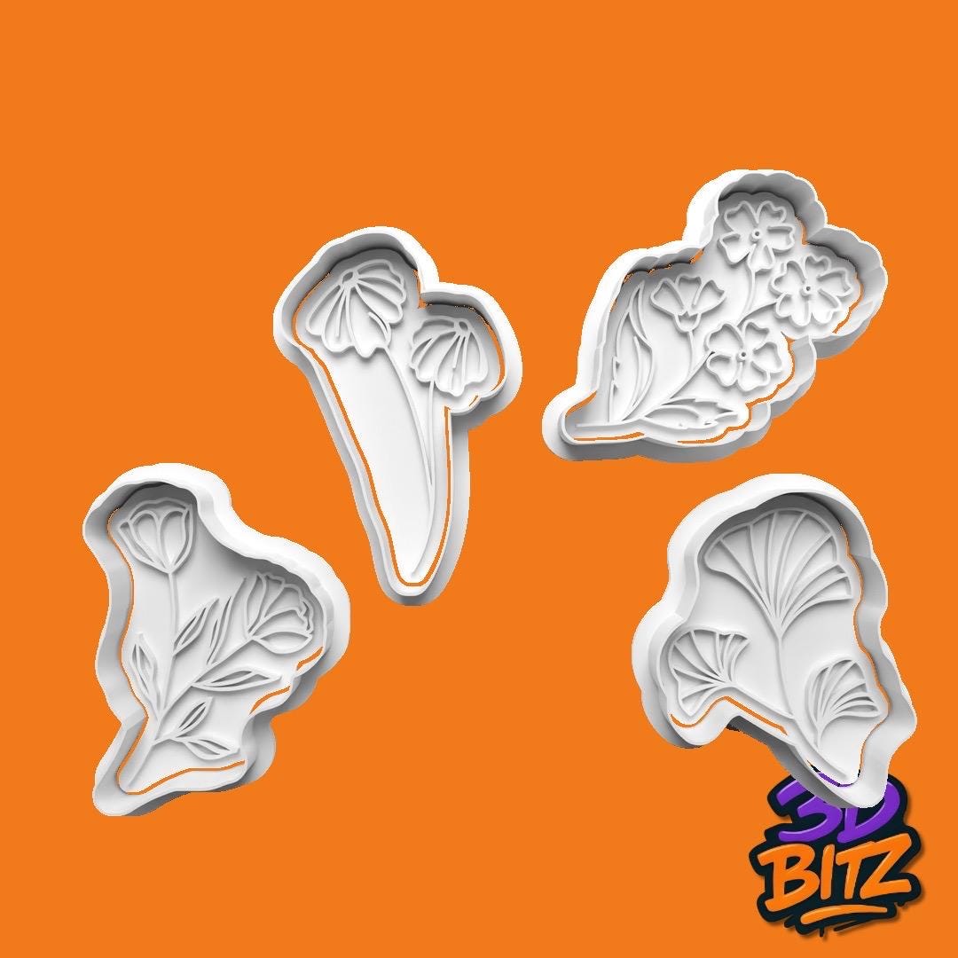 Floral wildflower Cookie Cutters & Embosser 3D Printed Spring Flowers Cookie Cutter & Embosser Set