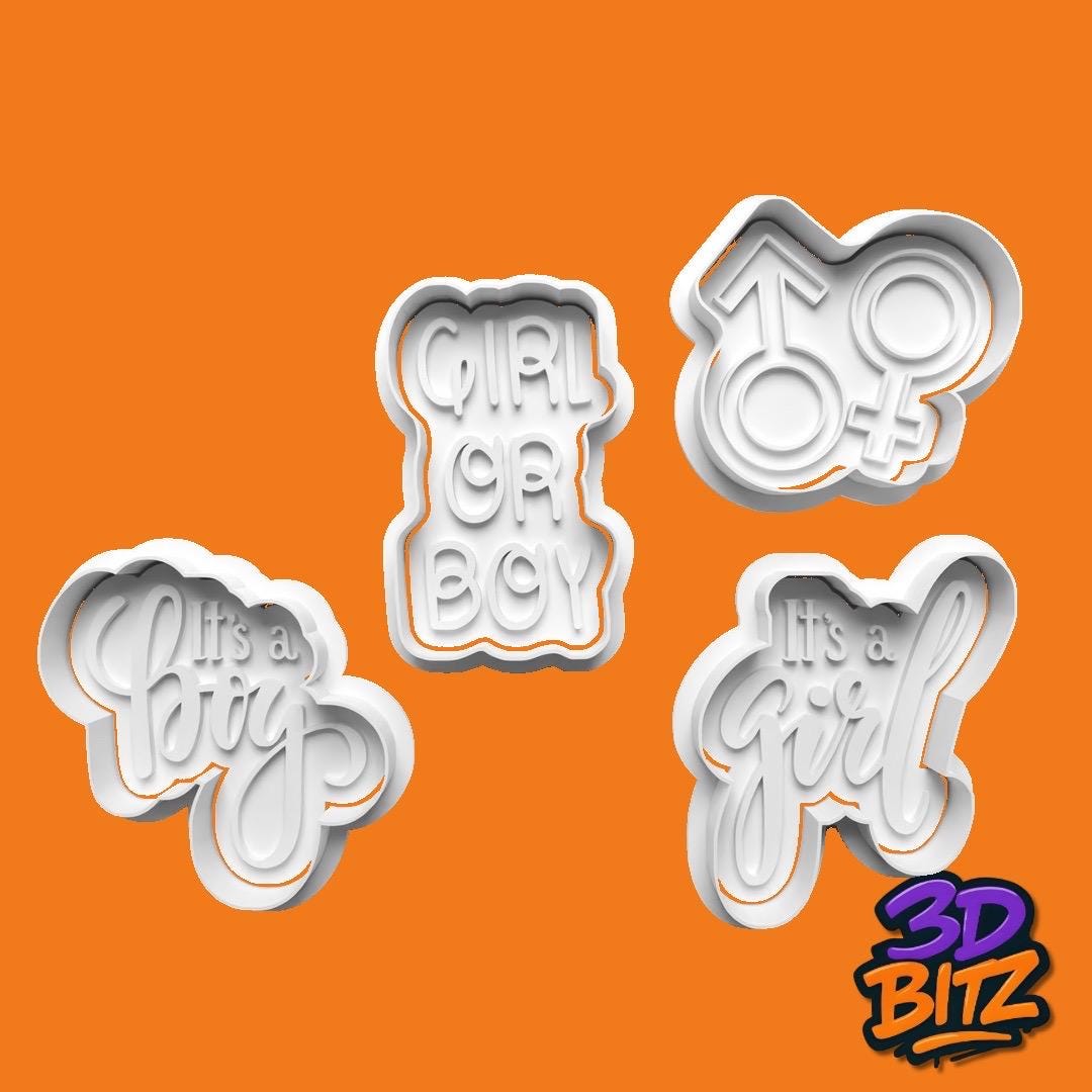 Gender Reveal Cookie Cutter & Embosser Set