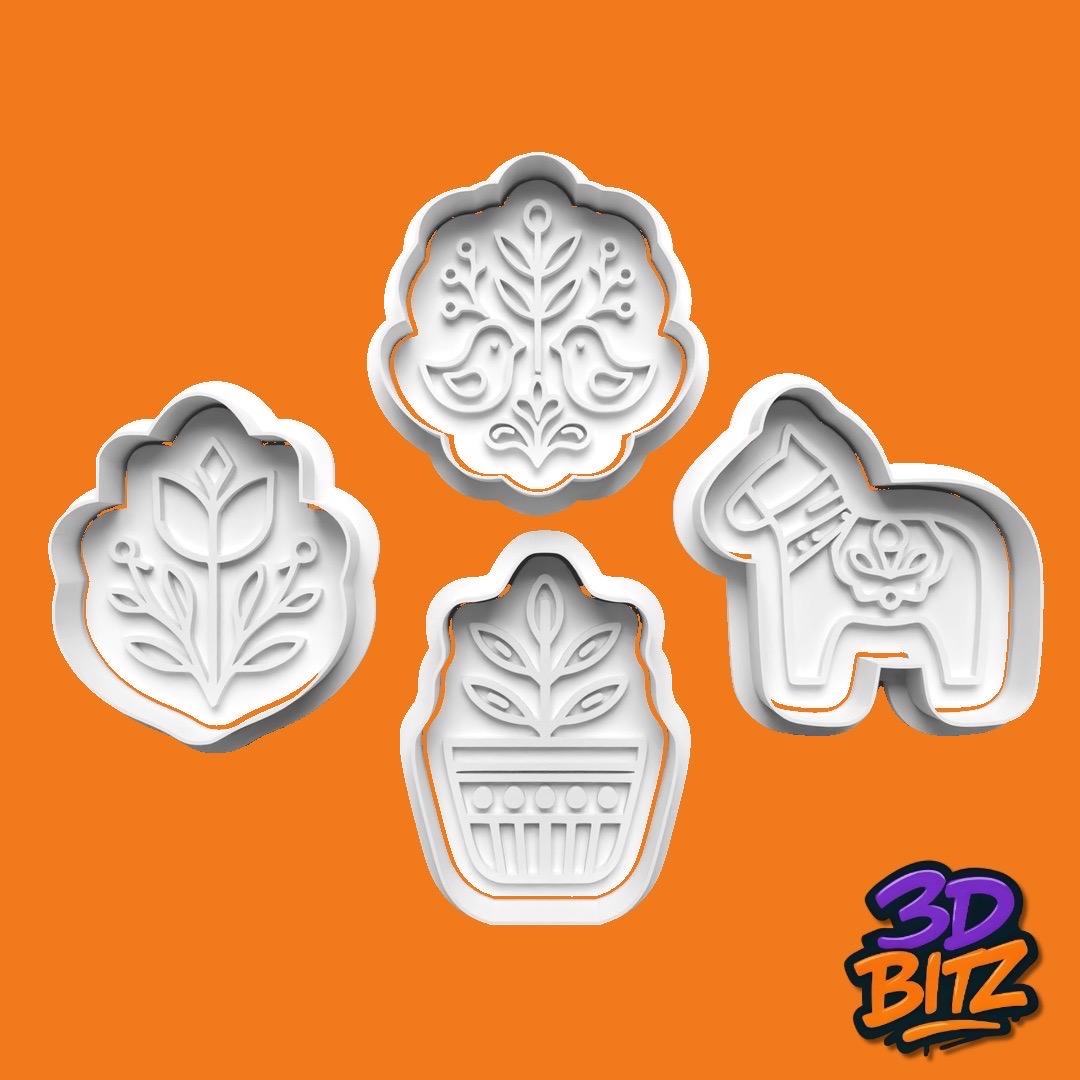 Scandinavian Folk Cookie Cutter & Embosser Set