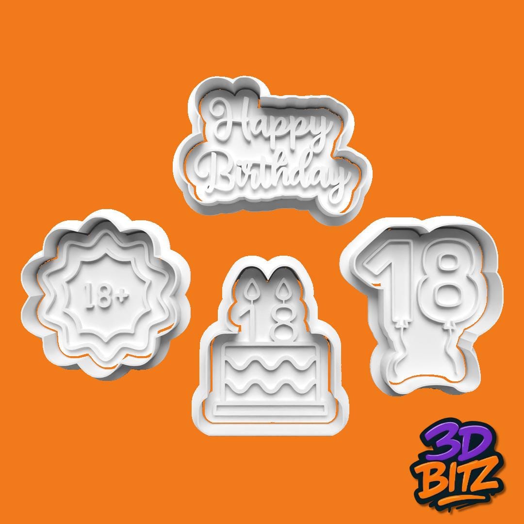 18th Birthday Cookie Cutter Set: 3D Printed Baking, Cake & Fondant Cookie Cutter & Embosser Set