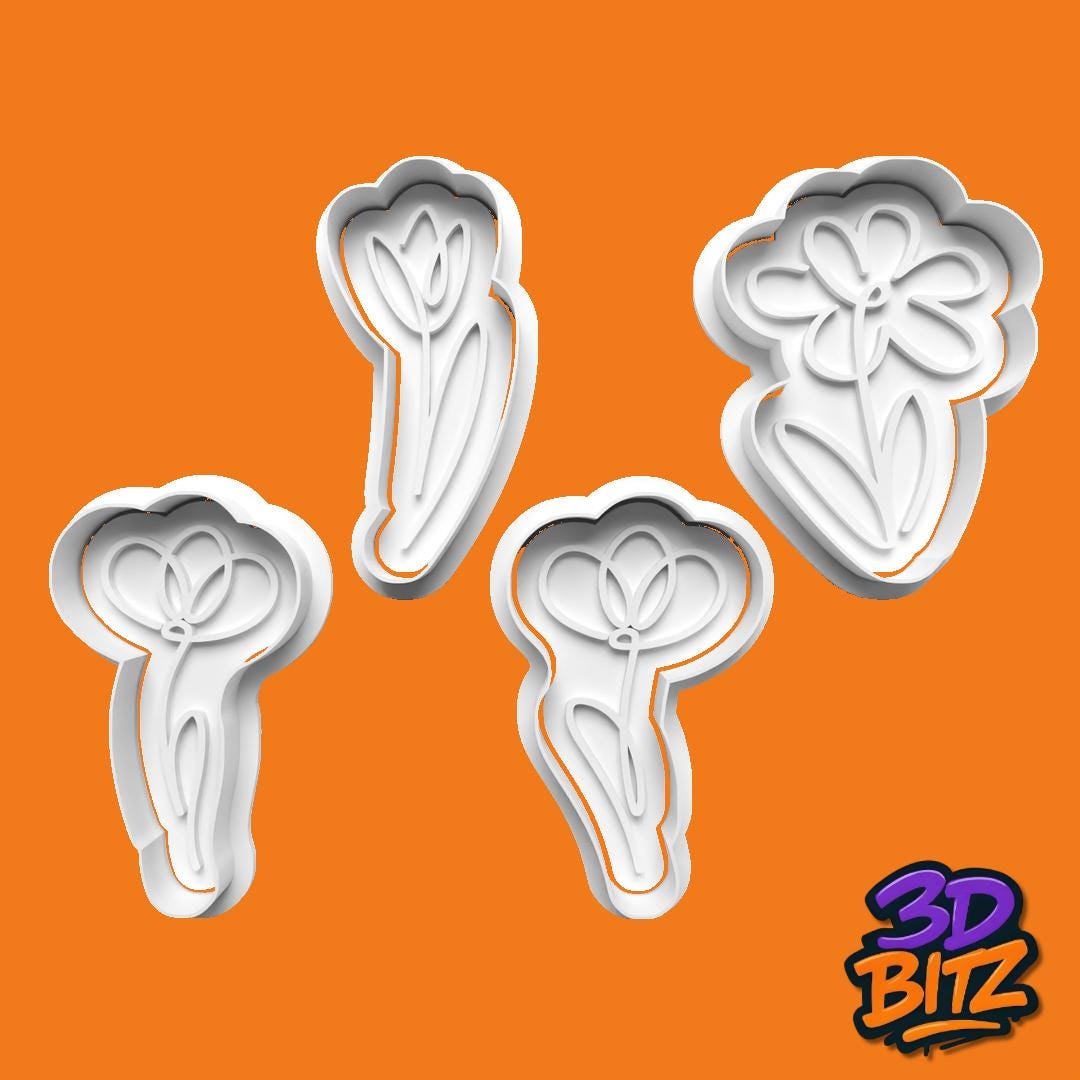 Floral Cookie Cutters & Embosser: 3D Printed Spring Flowers Cookie Cutter & Embosser Set