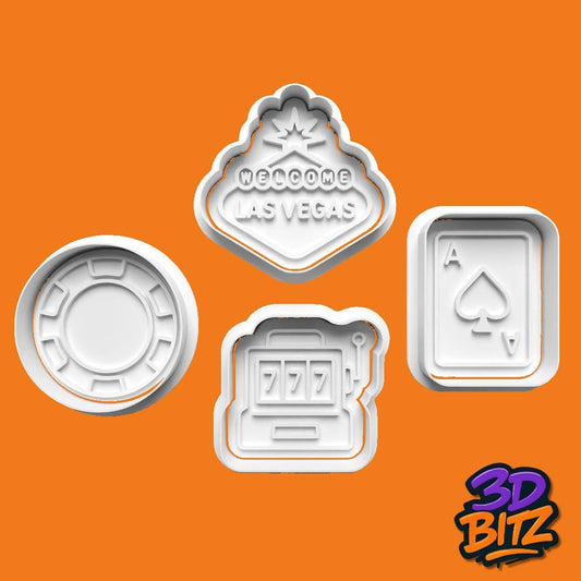 Las Vegas Cookie Cutter Set: Casino Theme Biscuit Embossers Cookie Cutter & Embosser Set
