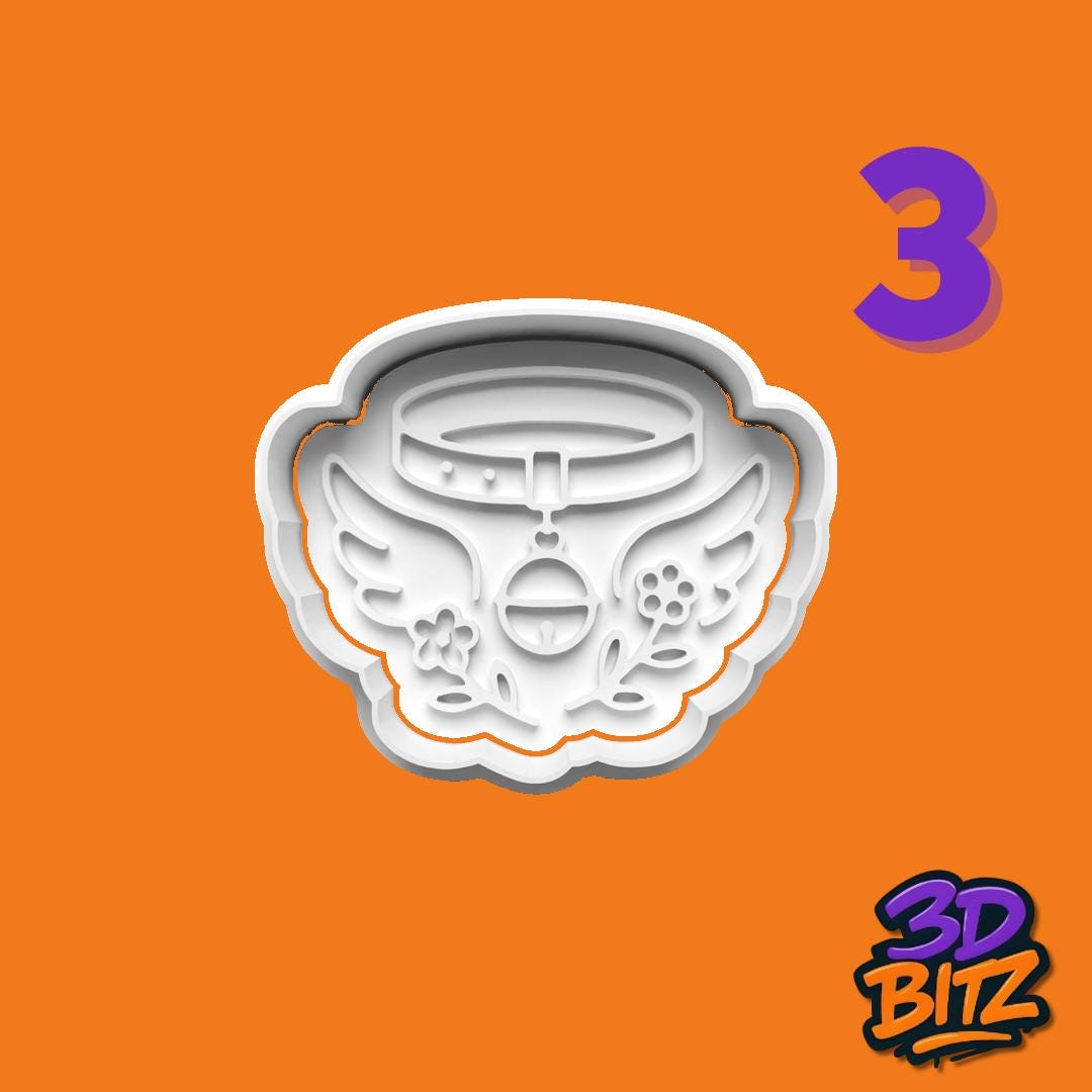 Cat Memorial Cookie Cutters: Angel, Paw Print, Wings (3D Printed) Cookie Cutter & Embosser Set