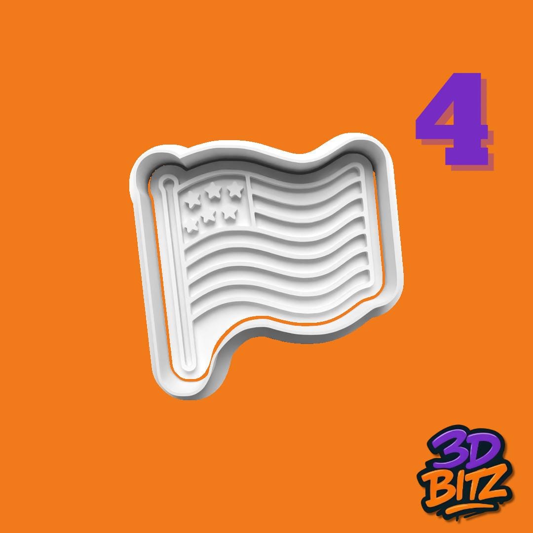 4th of July Cookie Cutter Set: USA Flag, Rocket, Star & Hat Cookie Cutter & Embosser Set
