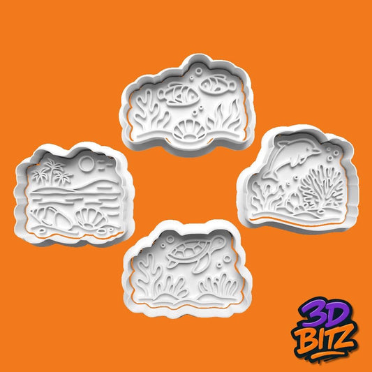 Ocean Scene coral reef Cookie Cutter & Embosser Set