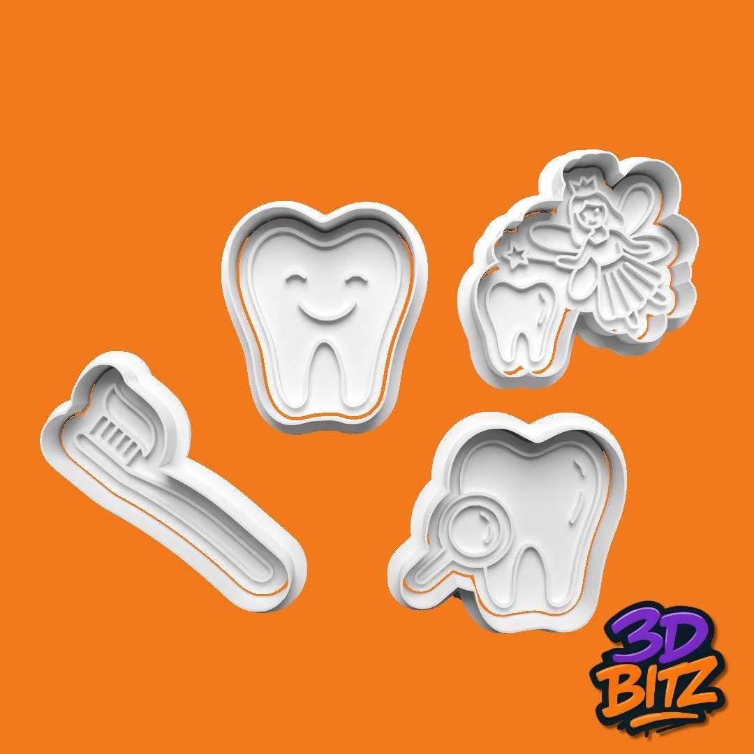 Dental dentist tooth fairy Cookie Cutter & Embosser Set