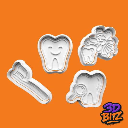 Dental dentist tooth fairy Cookie Cutter & Embosser Set