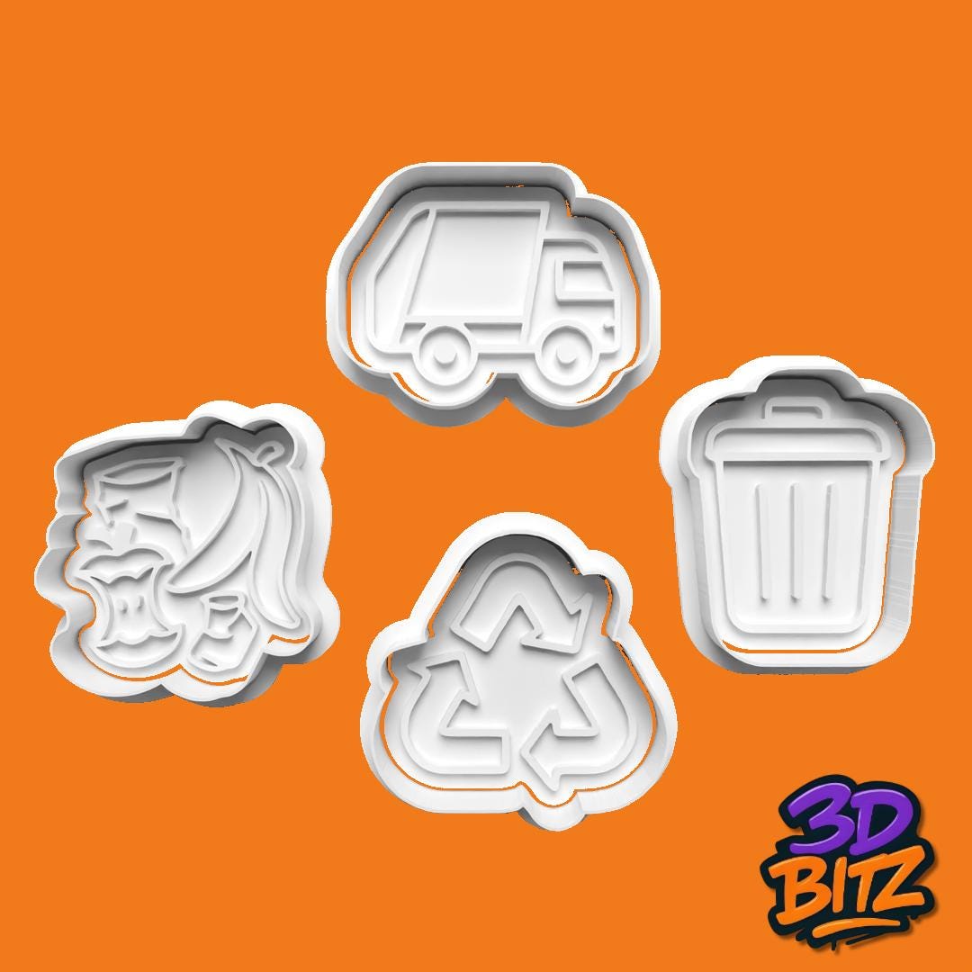 Food Waste & Recycling bin lorry Cookie and Biscuit Cutters with Embossers Cookie Cutter & Embosser Set
