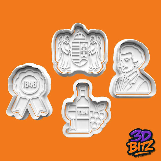 Hungarian Heritage Cookie Cutter Set: Coat of Arms, Petofi, Tokaji Wine Cookie Cutter & Embosser Set