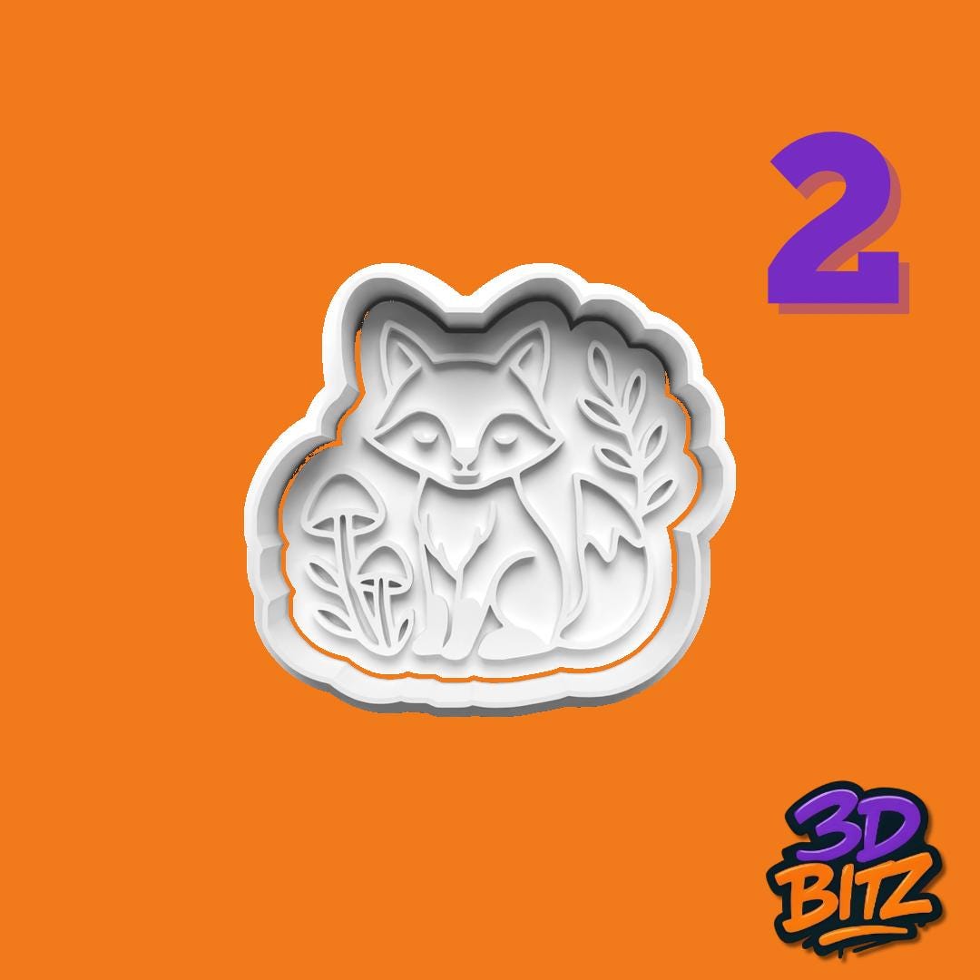 Woodland Cookie Cutters| Fox, Moon, Mushrooms & Acorn Embossers| Nature-Themed Biscuit Stamps biscuit Cookie Cutter & Embosser Set
