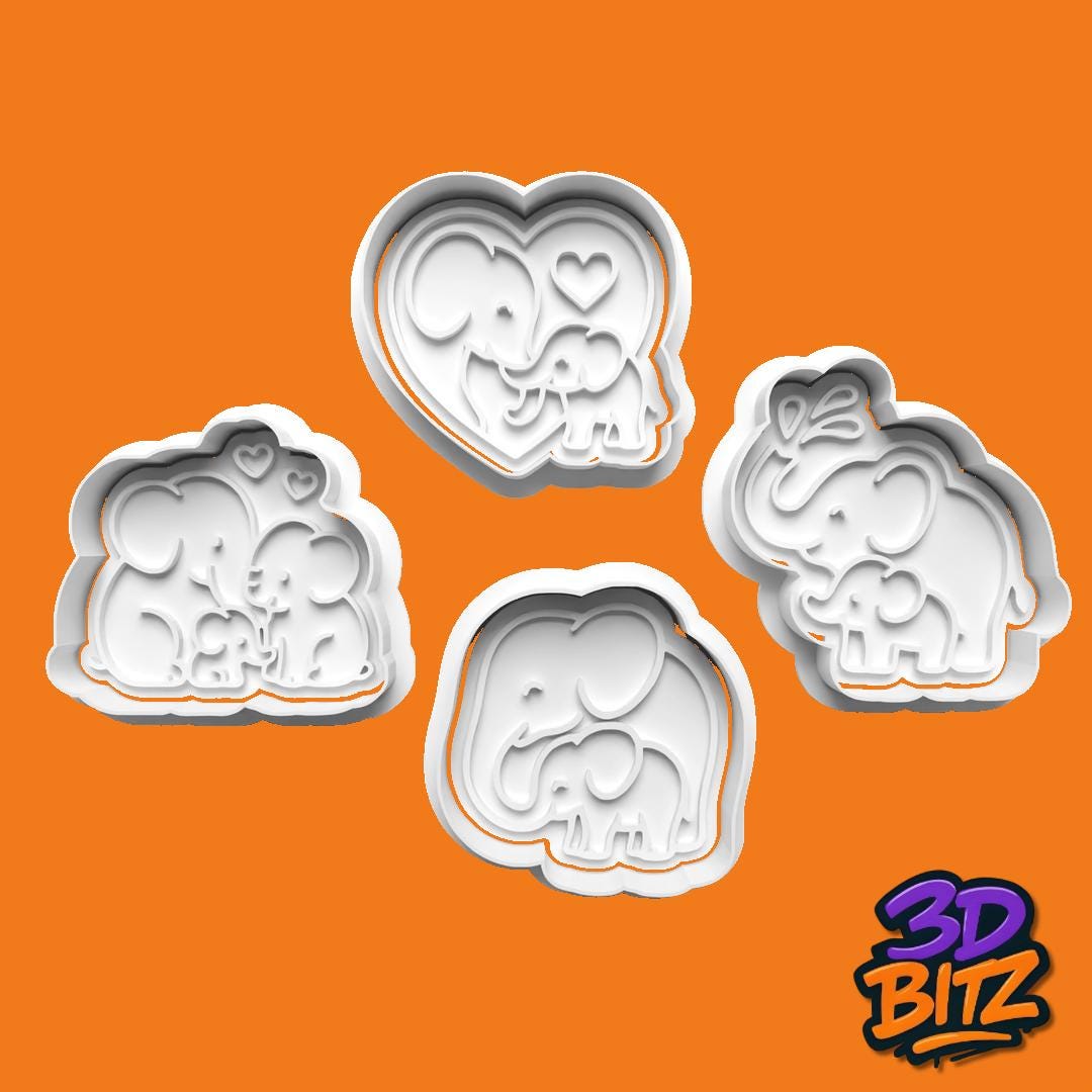 Elephant Cookie Cutters: Parent & Baby Animal Biscuit Stamps Cookie Cutter & Embosser Set