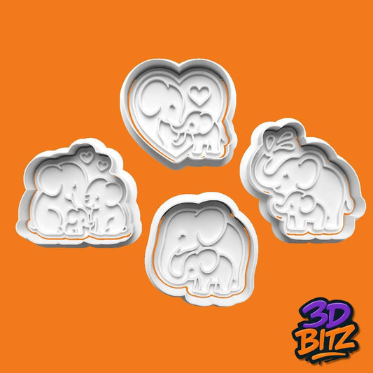 Elephant Cookie Cutters: Parent & Baby Animal Biscuit Stamps Cookie Cutter & Embosser Set