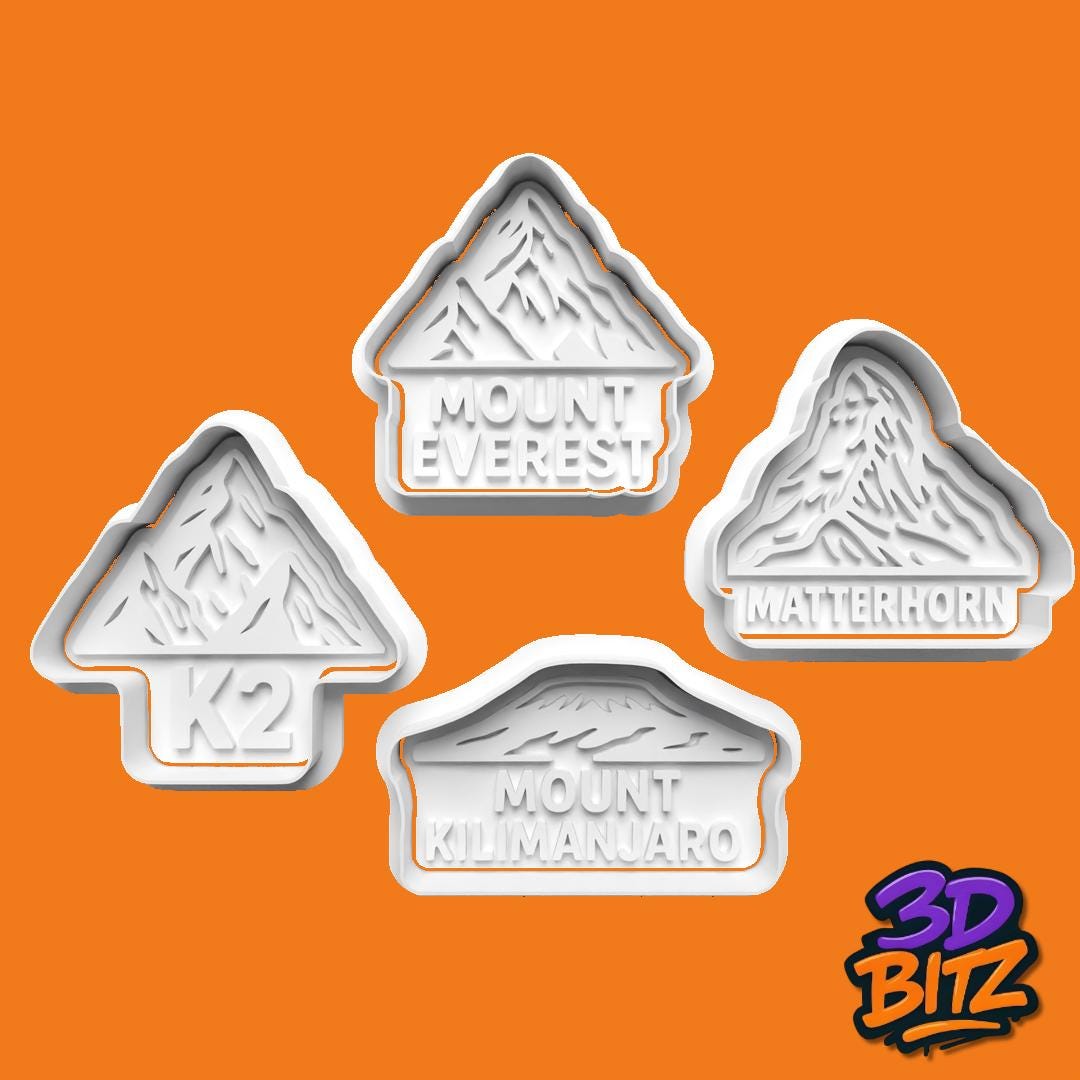 Mountain Cookie Cutter Set: Everest, K2, Kilimanjaro, Matterhorn Cookie Cutter & Embosser Set