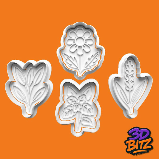 Floral Herb Cookie Cutter Set Cookie Cutter & Embosser Set