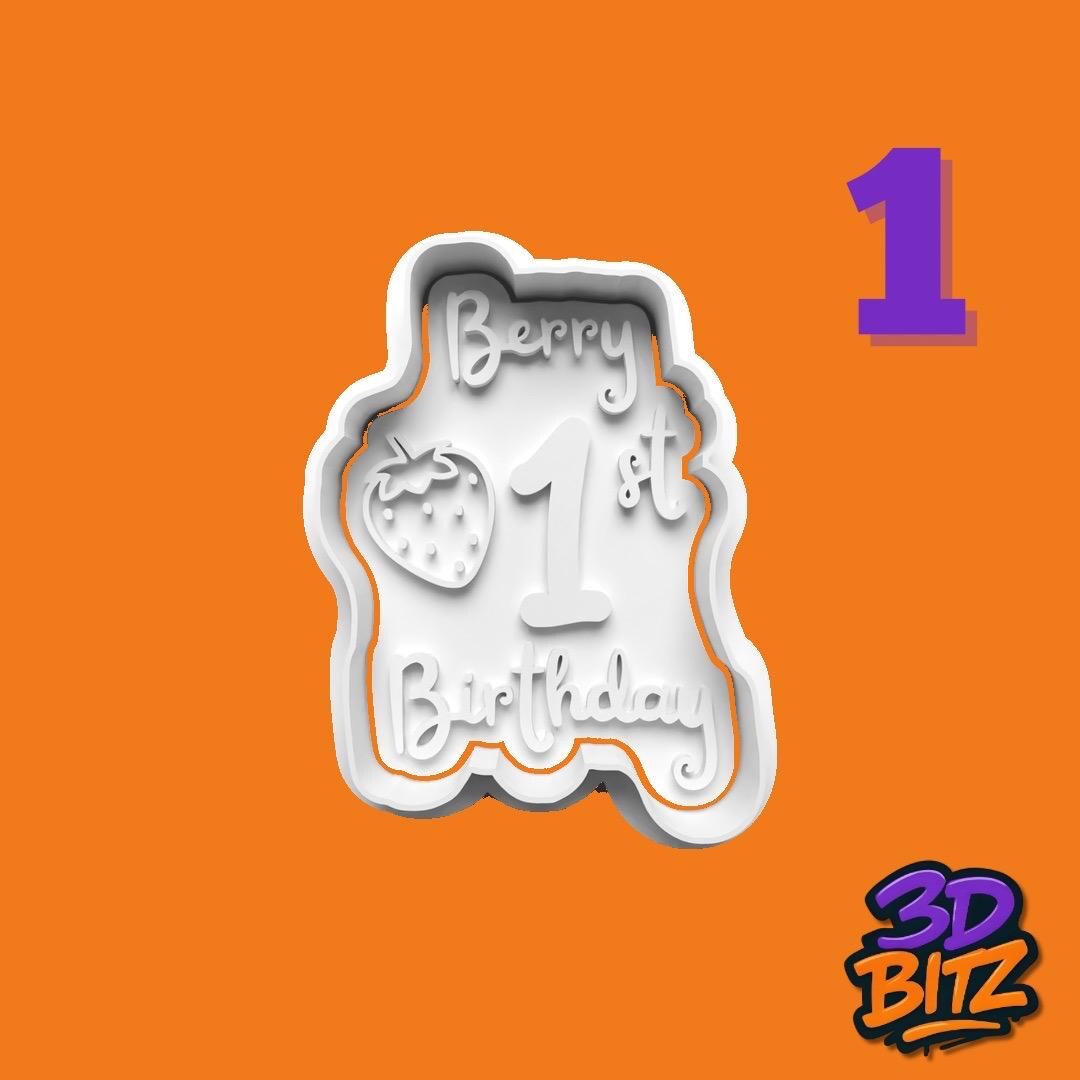 Strawberry first birthday Cookie Cutter & Embosser Set