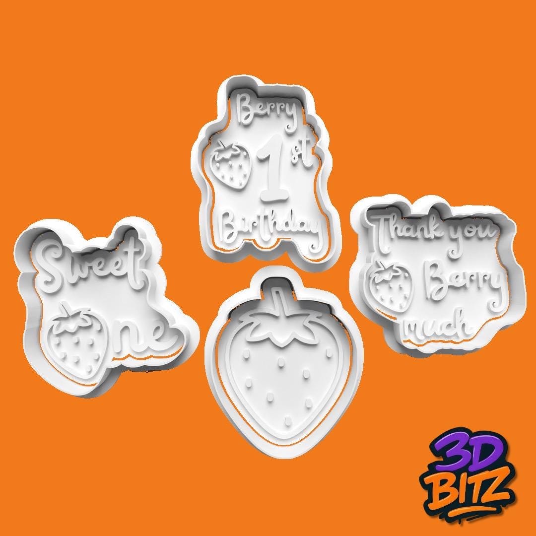 Strawberry first birthday Cookie Cutter & Embosser Set
