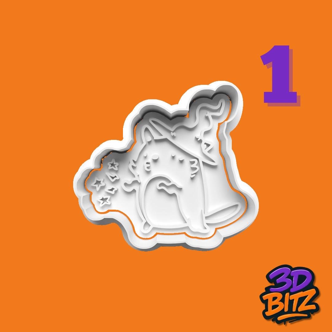Cute Wizard Cat Cookie Cookie Cutter & Embosser Set