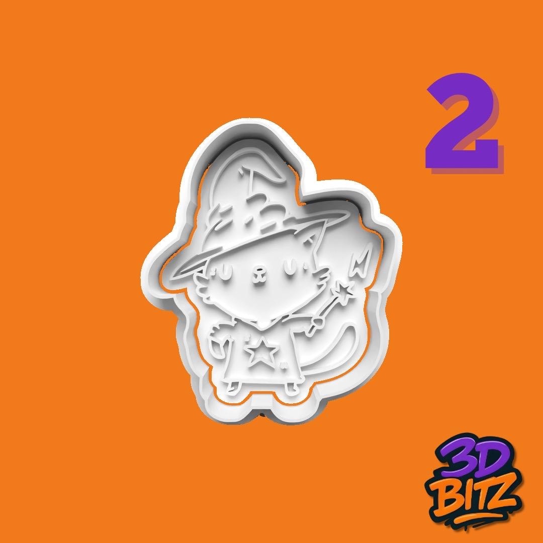 Cute Wizard Cat Cookie Cookie Cutter & Embosser Set