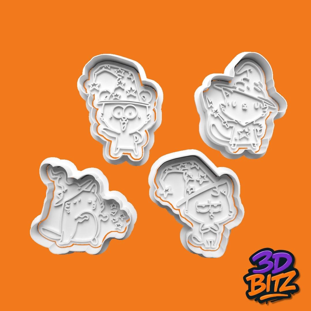 Cute Wizard Cat Cookie Cookie Cutter & Embosser Set