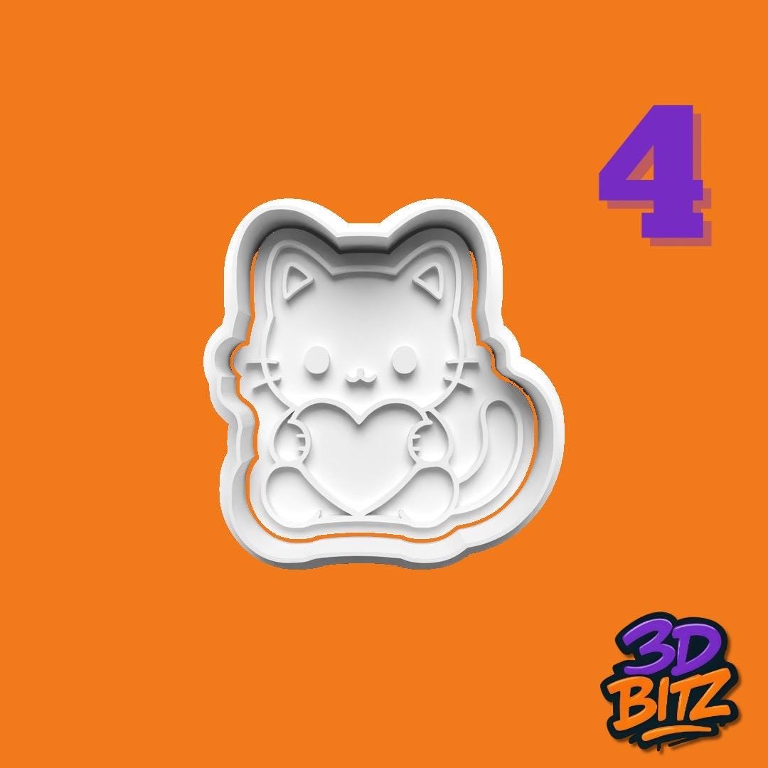 Cute Cat Chibi Cookie Cookie Cutter & Embosser Set