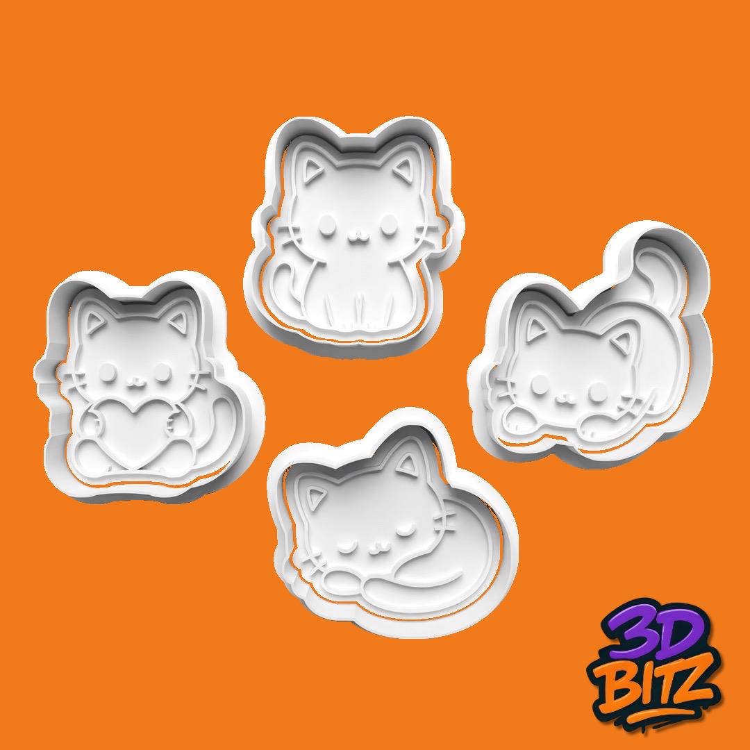 Cute Cat Chibi Cookie Cookie Cutter & Embosser Set