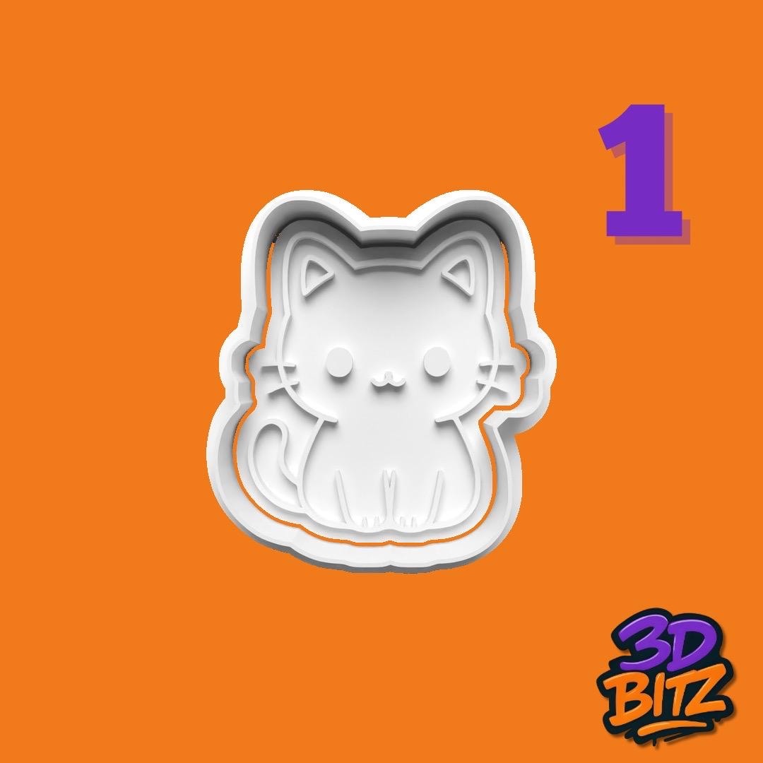 Cute Cat Chibi Cookie Cookie Cutter & Embosser Set
